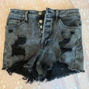 eunina Washed Black Distressed High-Rise Jean Shorts